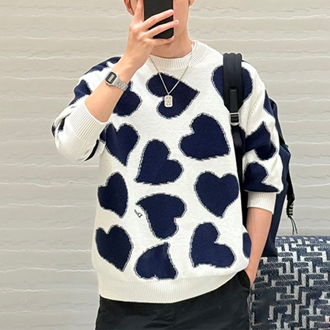 dior heart jacquard crew neck sweater